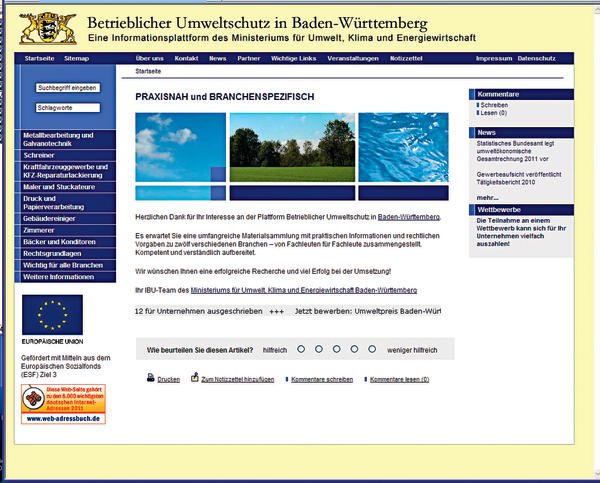 Websites Betrieblicher Umweltschutz für Schreiner
