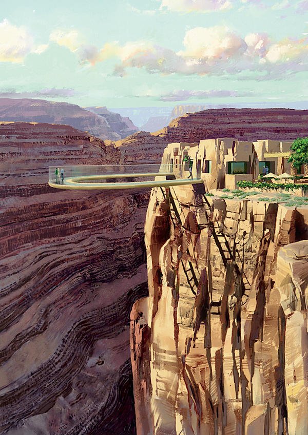 Plattform aus Glas hoch über dem Grand Canyon