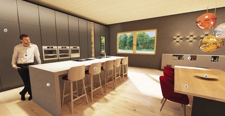In 360-Grad-Räumen zeigt der virtuelle Adler-Showroom die Produktlösungen nach ihren Anwendungsbereichen wie z. B. Möbellacke in der Küche Foto: Adler-Werke