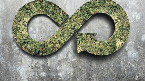 Green_circular_economy_concept._Arrow_infinity_symbol_with_grass_on_concrete_wall.